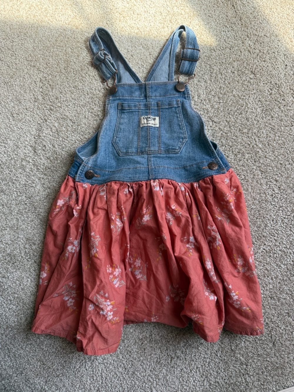 Osh Kosh Denim Bib Floral Skirt Overalls- Rust Floral